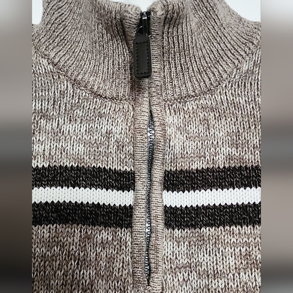 Chaps Men's 1/4 Zip Mock Neck Brown & Tan/Beige Striped Sweater Sz XL/TG/EG - Picture 7 of 11